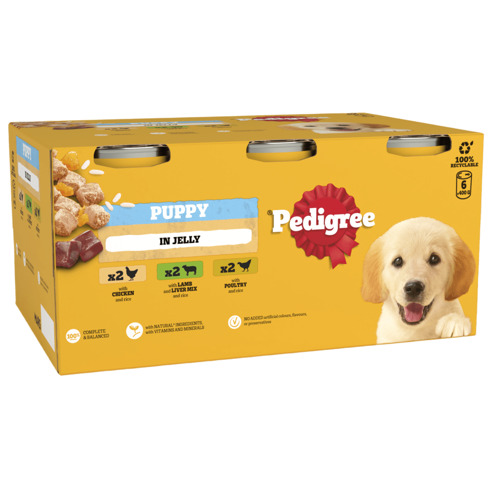 Pedigree Puppy Meat Selection In Jelly Wet Dog Food Tins 6 x 400g