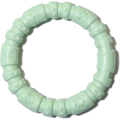 Light green beaded ring dog toy on a white background