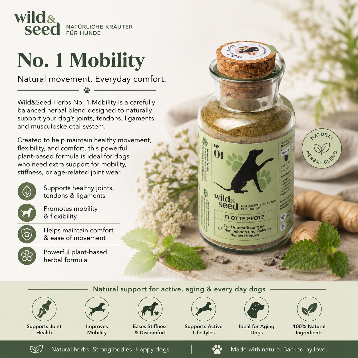Wild&Seed Herbs No. 1 Flotte Pfote | Natural Dog Joint Support for Tendons, Ligaments & Long-Term Mobility