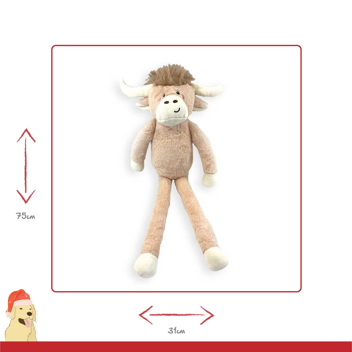 Jumbo Hettie Highland Cow 🐂 Plush Christmas Dog Toy by Happy Pet