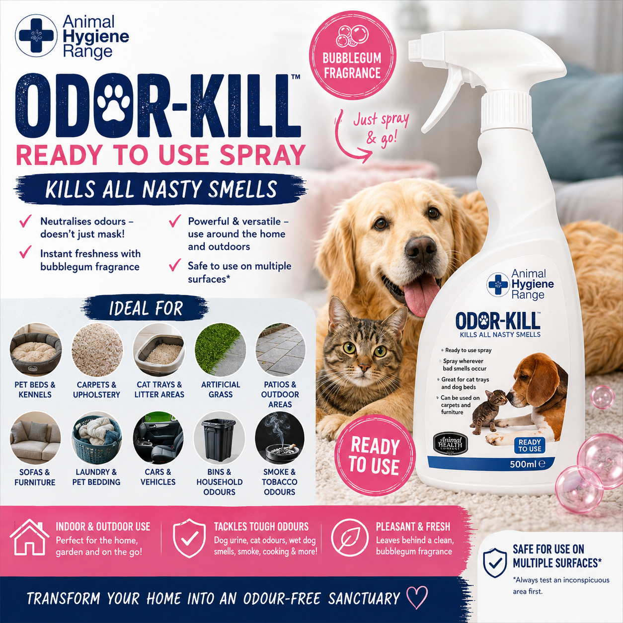 Animal Health Company Odor-Kill 🫧 Concentrated Pet Odour Eliminator – Bubblegum Scent by Animal Hygiene Range