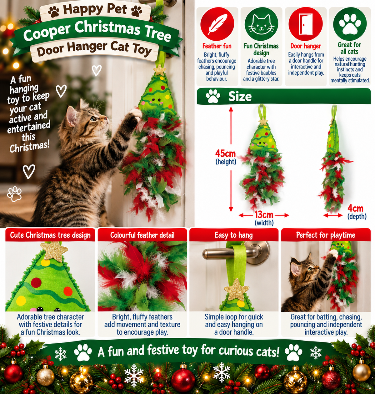 Cooper Christmas Tree Door Hanger 🎄 Cat Toy by Happy Pet