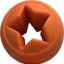 Orange rubber dog toy with a unique design on a white background