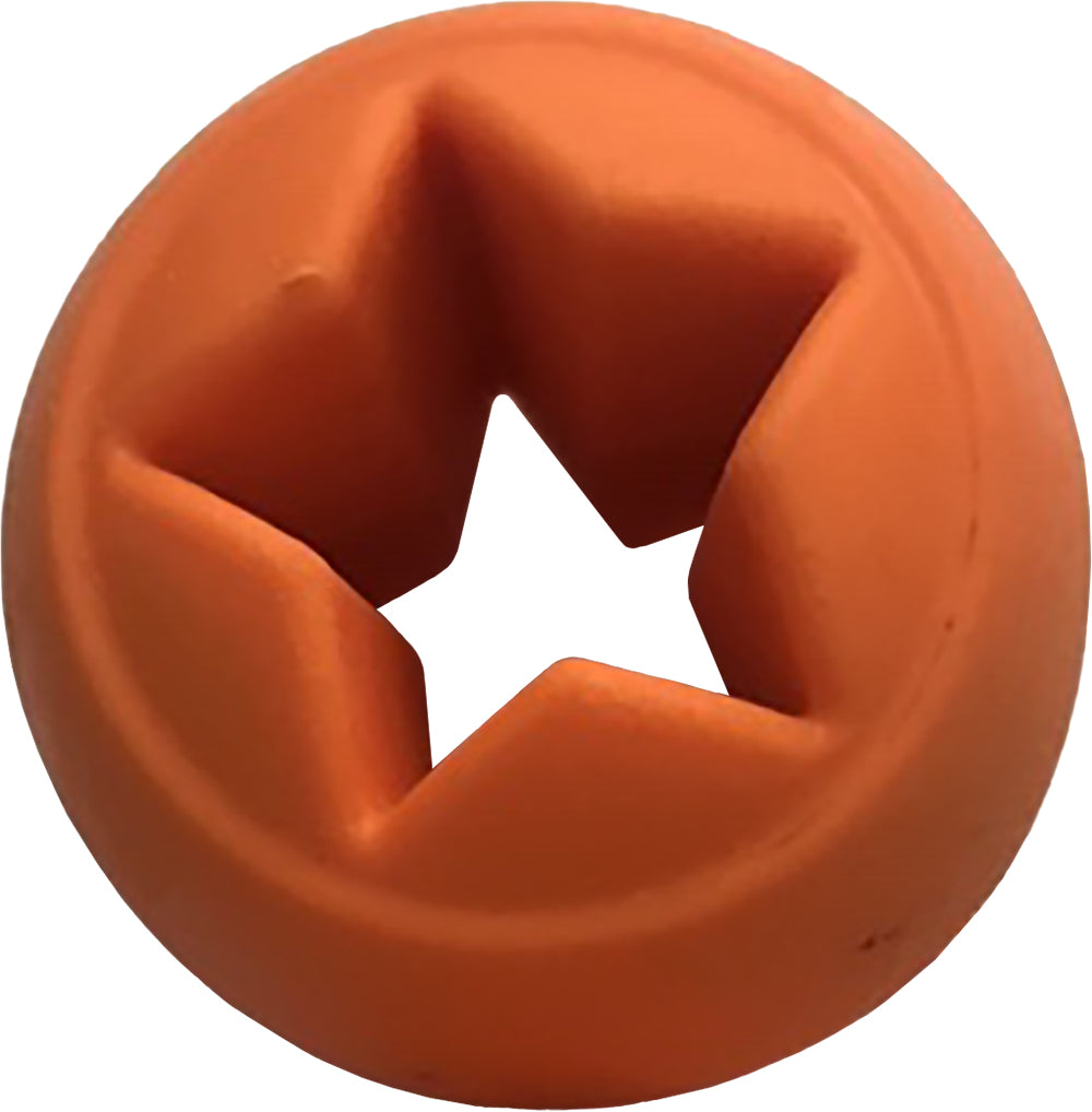 Orange rubber dog toy with a unique design on a white background