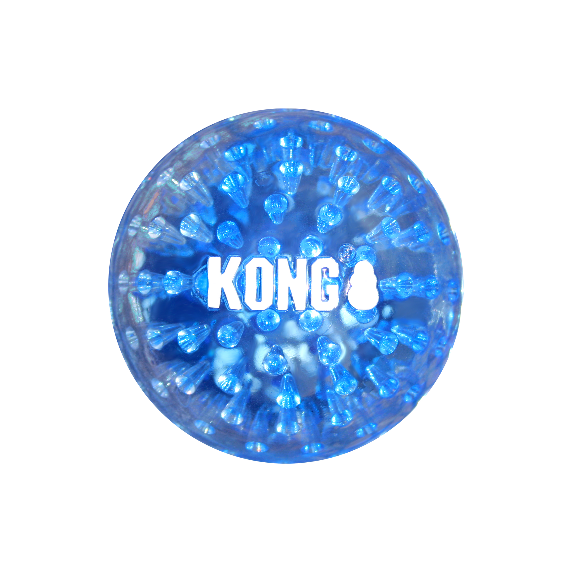 Blue textured ball with 'KONG' branding on a white background