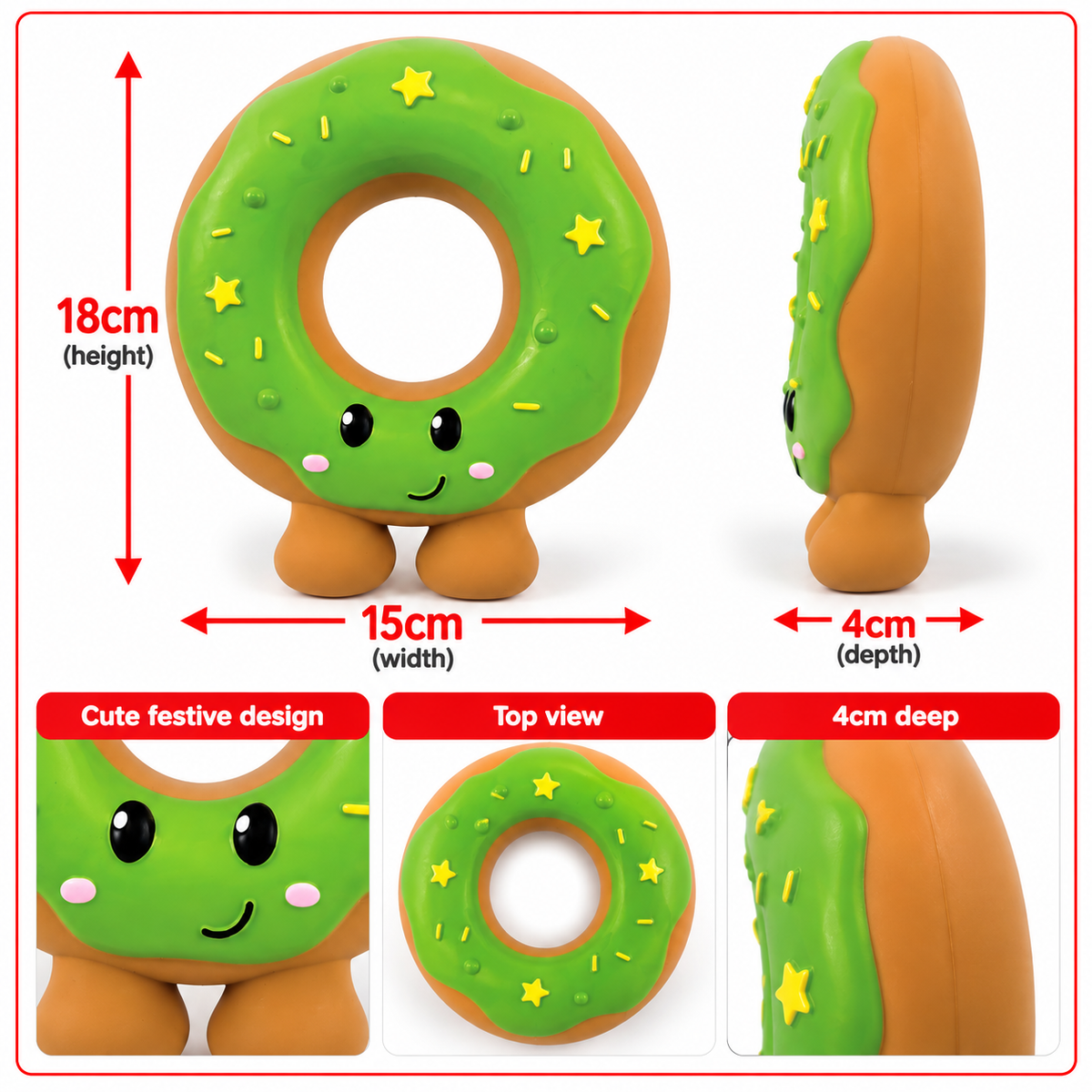 Festive Green Donut Latex 🍩 Dog Toy by Happy Pet