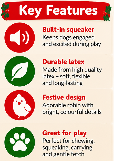 Happy Pet Rolo Robin 🐦‍⬛ Latex Christmas Dog Toy by Happy Pet