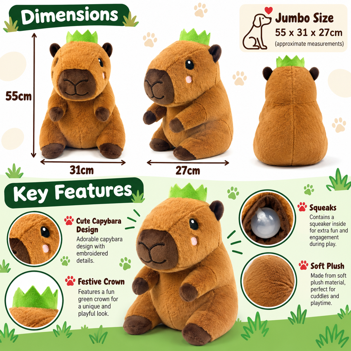 Jumbo Corby Capybara 🦫 Christmas Dog Toy by Happy Pet