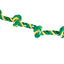 Green and yellow braided rope toy on a white background