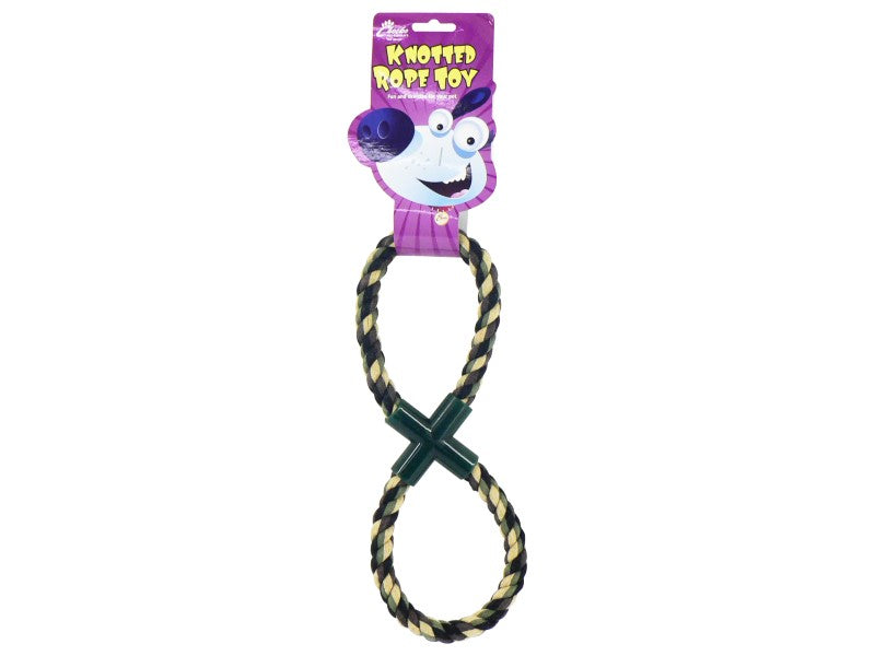 Dog toy with knotted rope on a white background
