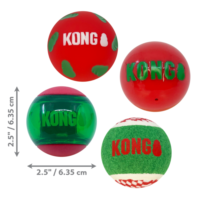 KONG Holiday Occasions Balls 4 Pack 🎄 Christmas Dog Toy