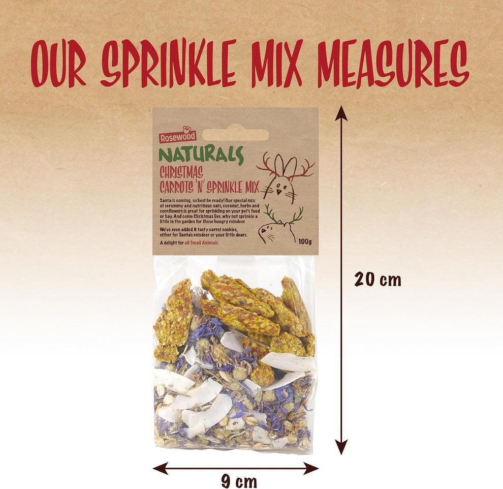 Rosewood Naturals Christmas Carrots 'n' Sprinkle Mix | Small Pet Treats - 100g