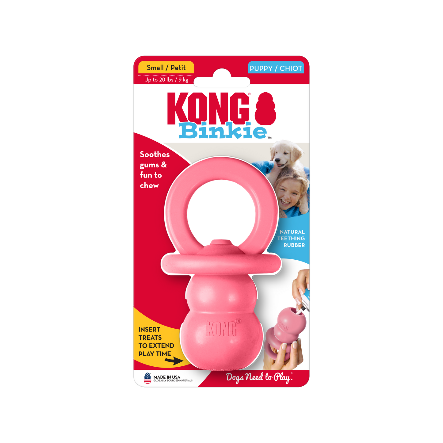 Pink KONG Binkie dog toy packaging on a white background
