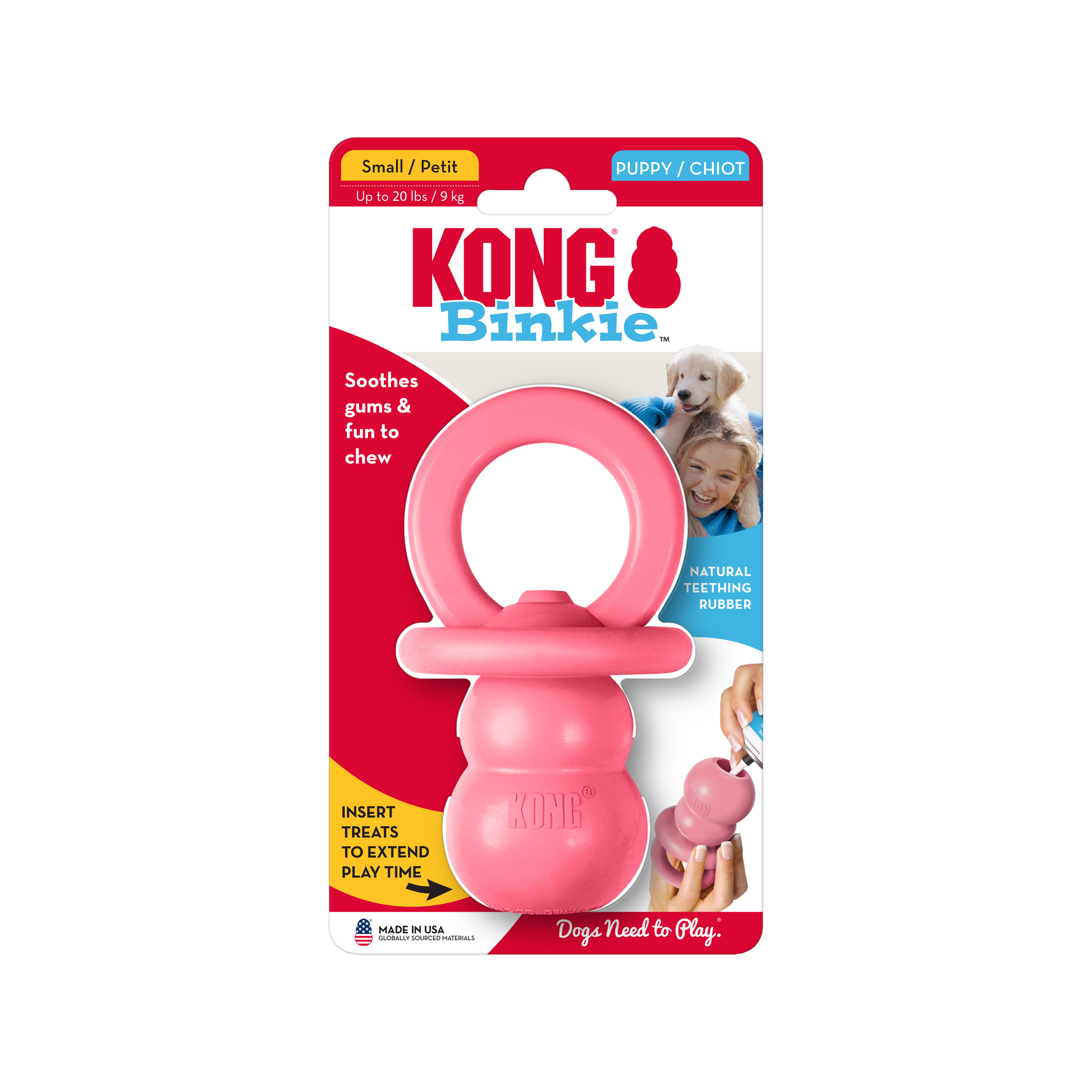 Pink KONG Binkie dog toy packaging on a white background
