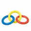 Three colorful rubber rings dog toys on a white background