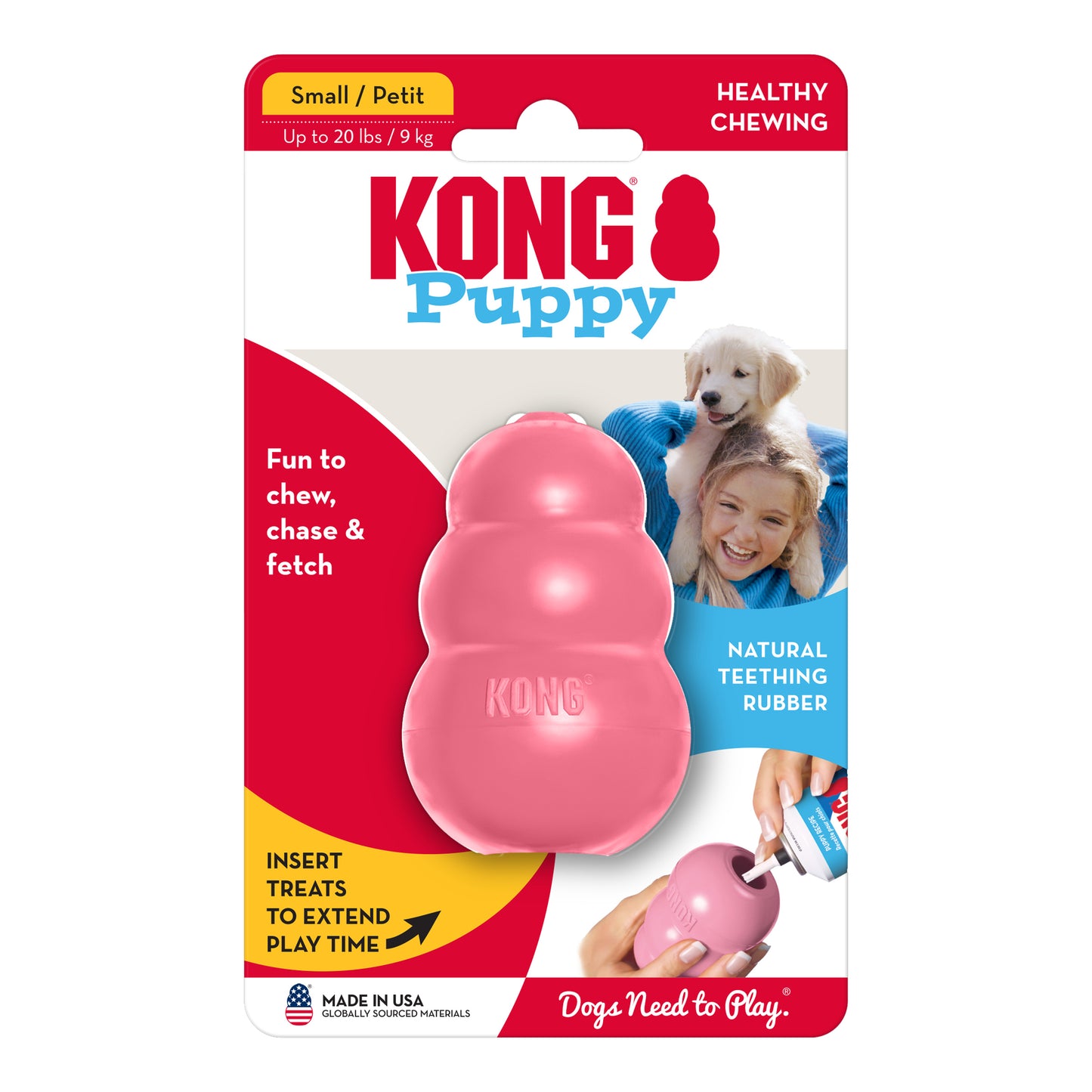 KONG Puppy dog toy packaging with pink toy and text on a white background