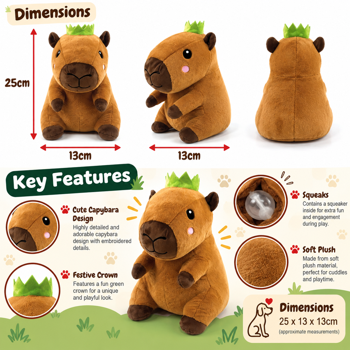 Corby Capybara 🦫 Plush Christmas Dog Toy by Happy Pet