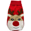 Red knitted dog sweater with reindeer design on a white background