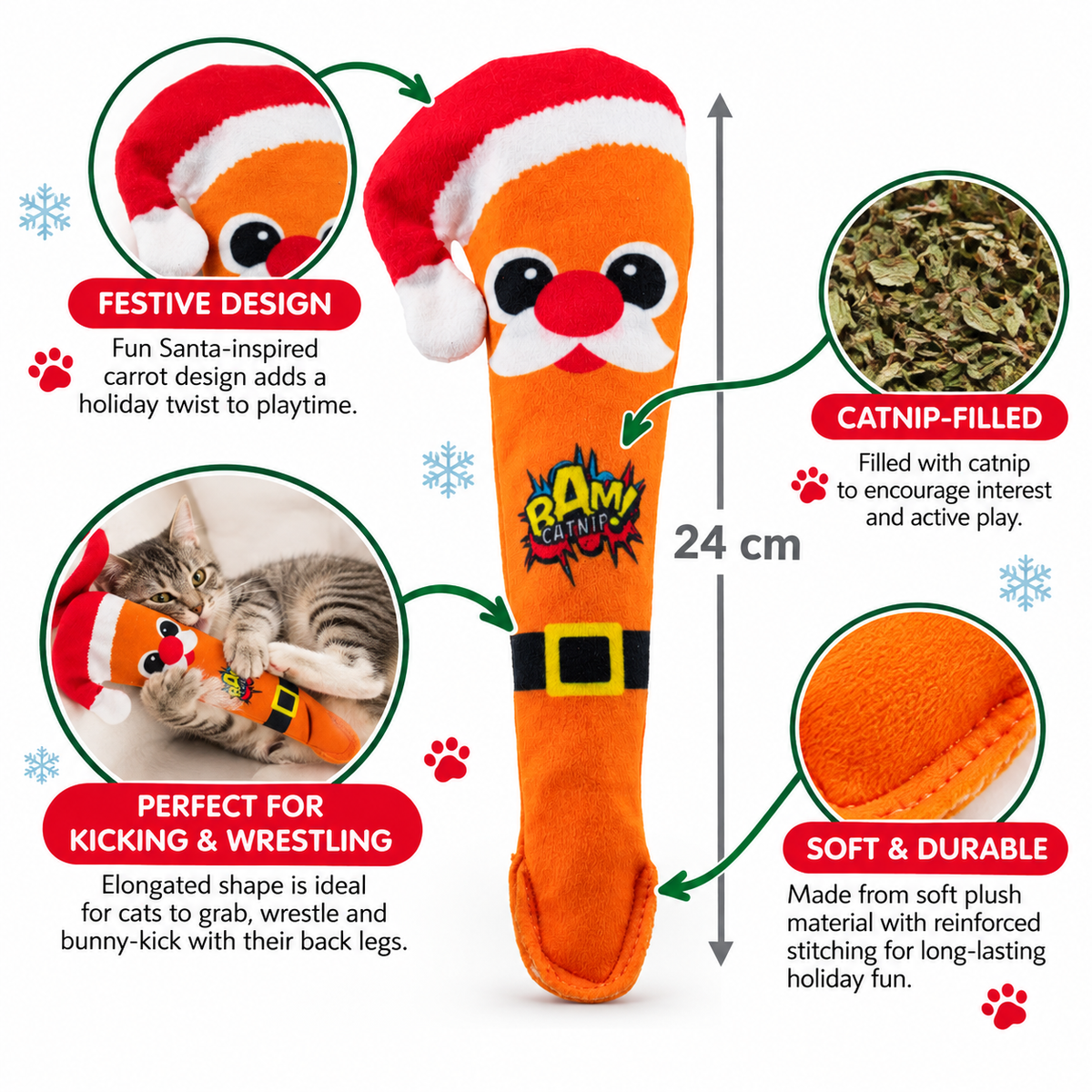BAM! Santa Carrot Kicker 🧑‍🎄 Christmas Catnip Toy by James & Steel