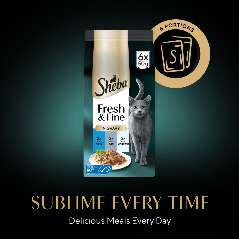Sheba | Wet Cat Food Pouches | Fresh & Fine Single Servings | Tuna, Cod & White Fish Selection in Gravy - 6 x 50g
