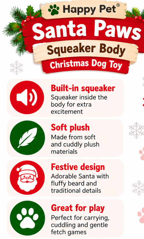 Santa Paws Squeaker Body 🧑‍🎄 Christmas Dog Toy by Happy Pet