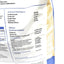 Dog food packaging with nutritional information on a white background