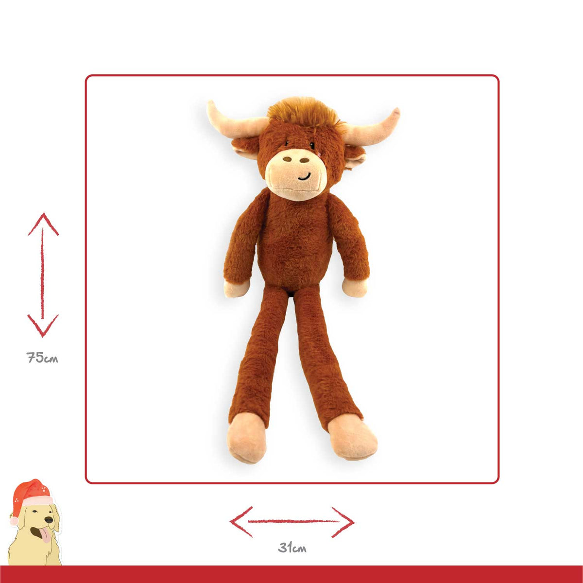 Jumbo Herby Highland Cow 🐂 Plush Christmas Dog Toy by Happy Pet