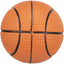 Orange basketball dog toy with black lines on a white background