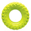 Green tire-shaped dog toy with paw prints on a white background