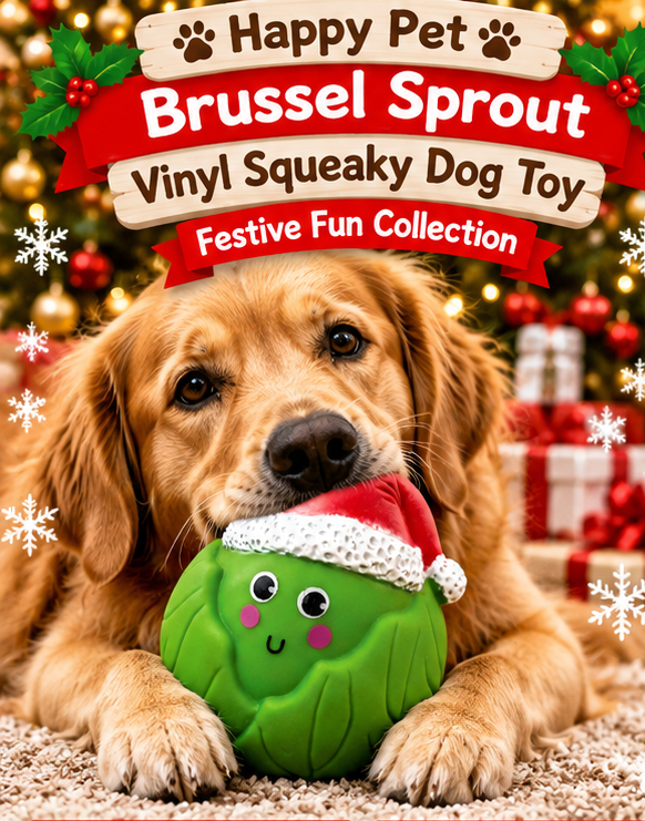 Brussel Sprout Vinyl 🎄 Squeaky Dog Toy by Happy Pet