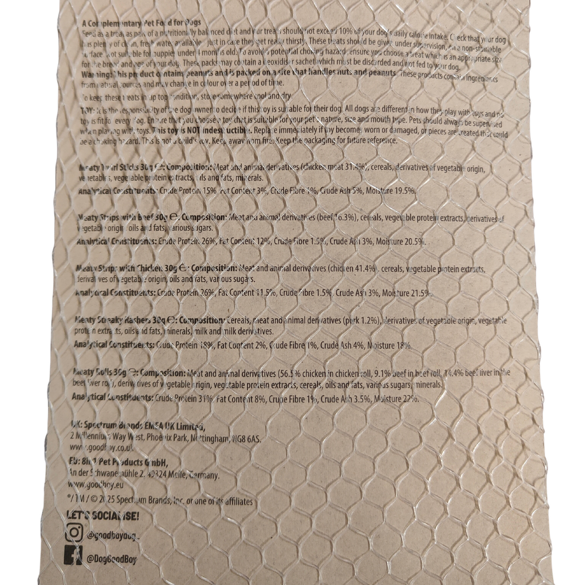 Textured product label with printed information on a beige background