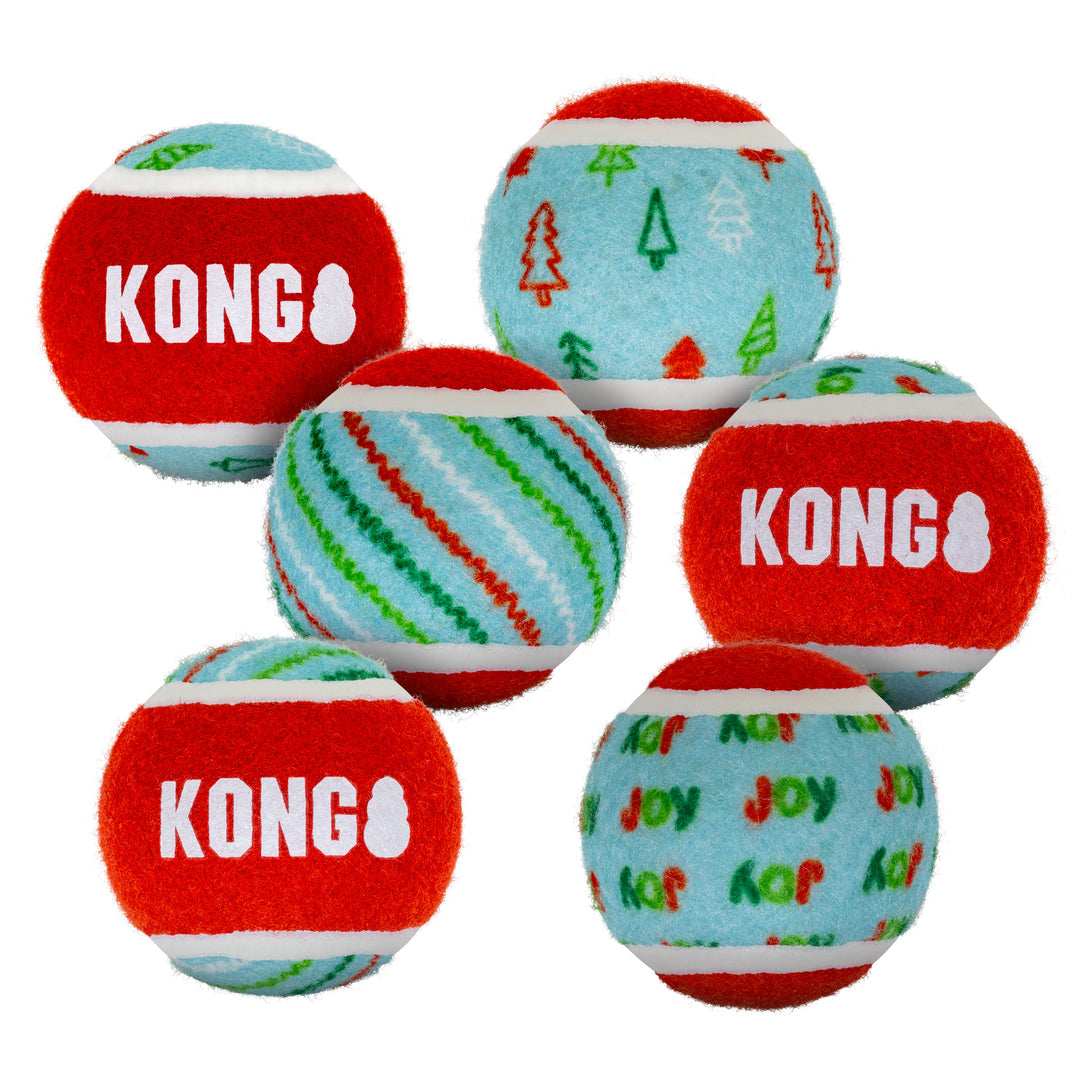 KONG Holiday Squeak Tennis Balls 6 Pack 🎄 Christmas Dog Toy