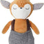 Plush deer dog toy with a vest and checkered pants, featuring a brand label on a white background.