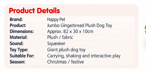 Jumbo Gingerbread Plush 🧸Dog Toy by Happy Pet