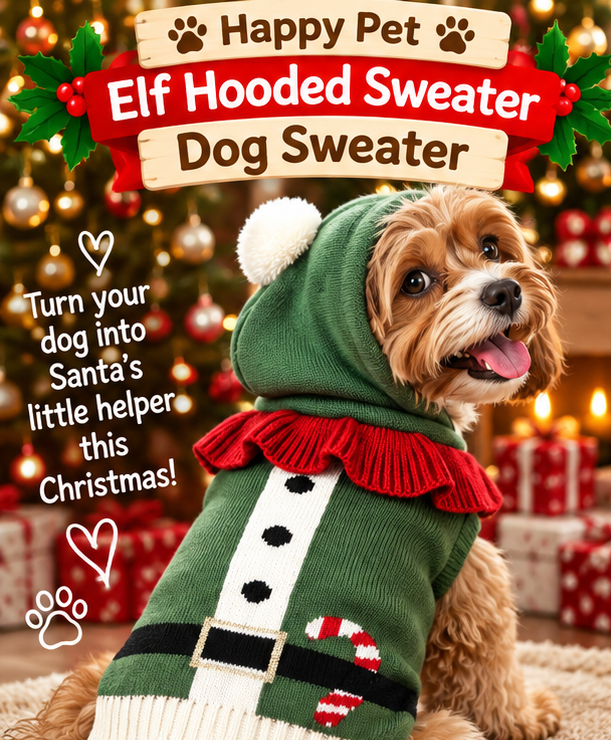 Elf Hooded Sweater 🧑‍🎄 Dog Christmas Jumper by Happy Pet