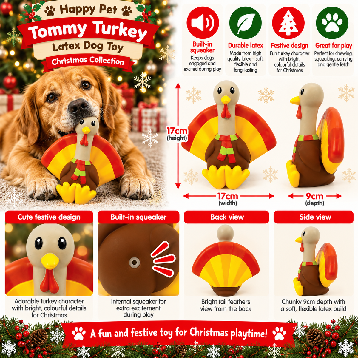 Tommy Turkey Latex 🦃 Dog Toy by Happy Pet