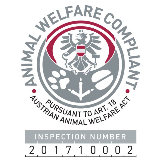 Animal welfare compliant logo with inspection number on a white background