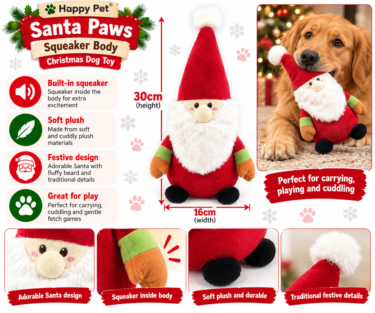 Santa Paws Squeaker Body 🧑‍🎄 Christmas Dog Toy by Happy Pet