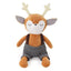 Plush dog toy deer with checkered pants on a white background