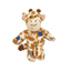 Plush giraffe dog toy with brown spots and blue accents on a white background