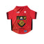 Red County Down GAA sports  jersey for dogs with a prominent emblem on a white background