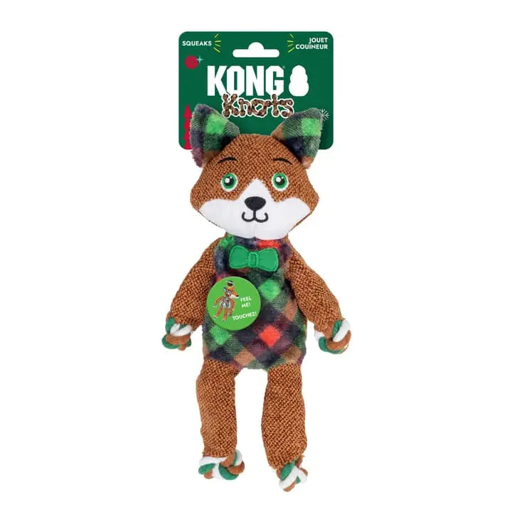 KONG Holiday Floppy Knots Dapper Fox & Bear Small/Medium 🎄 Assorted Christmas Dog Toy