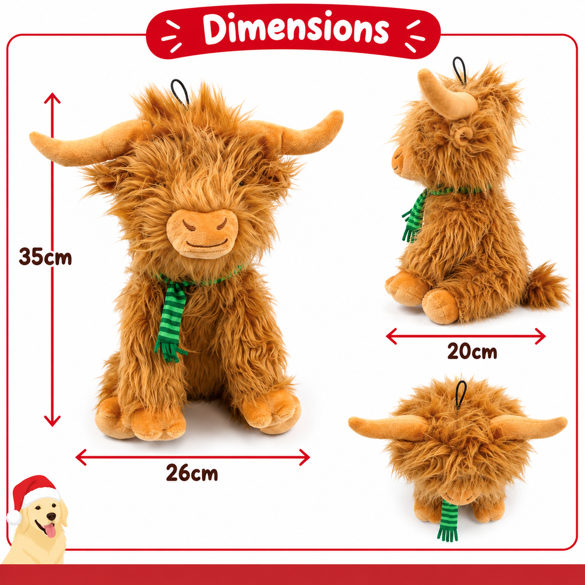 Jumbo Festive Highland Cow 🐂 Christmas Dog Toy by Happy Pet