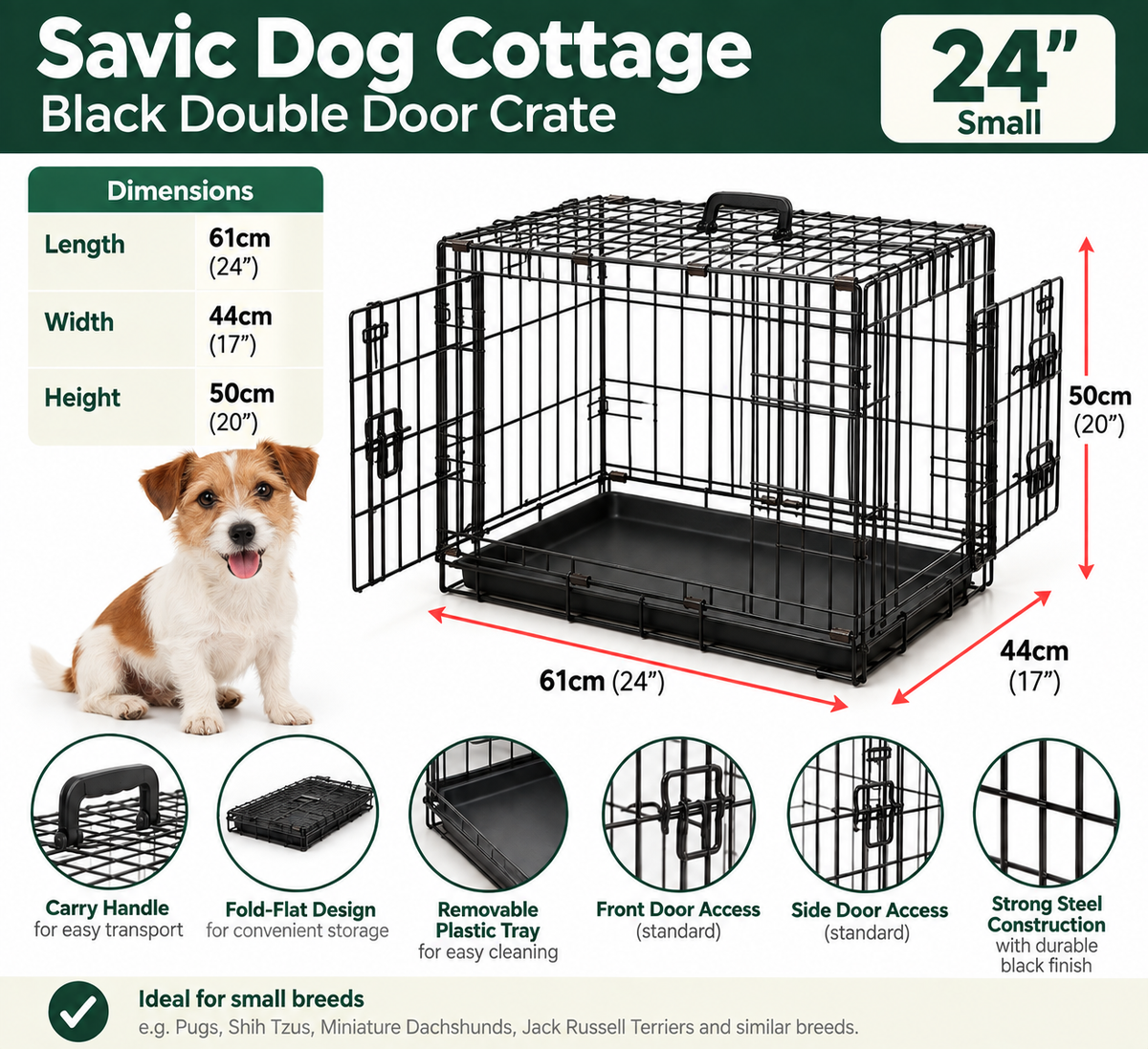 Savic | Dog Cottage | Black Double Door Cage Crate