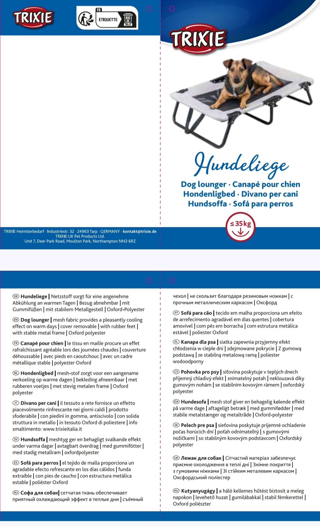 Trixie Dog Lounger STRONG Edition | Raised Cooling Dog Bed with Folding Metal Frame