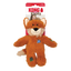 Orange fox-shaped dog toy with packaging featuring a child and KONG logo on a white background
