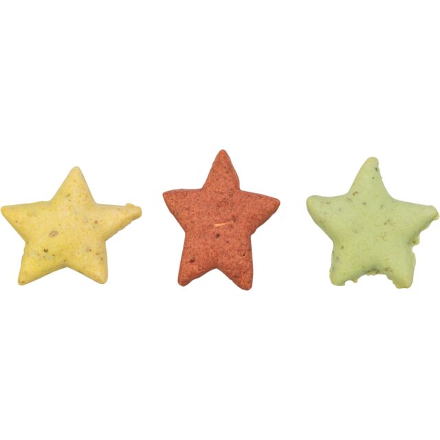Christmas cat treats, star shaped, yellow, red, green colours
