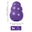 Purple KONG dog toy with dimensions and weight capacity on a white background