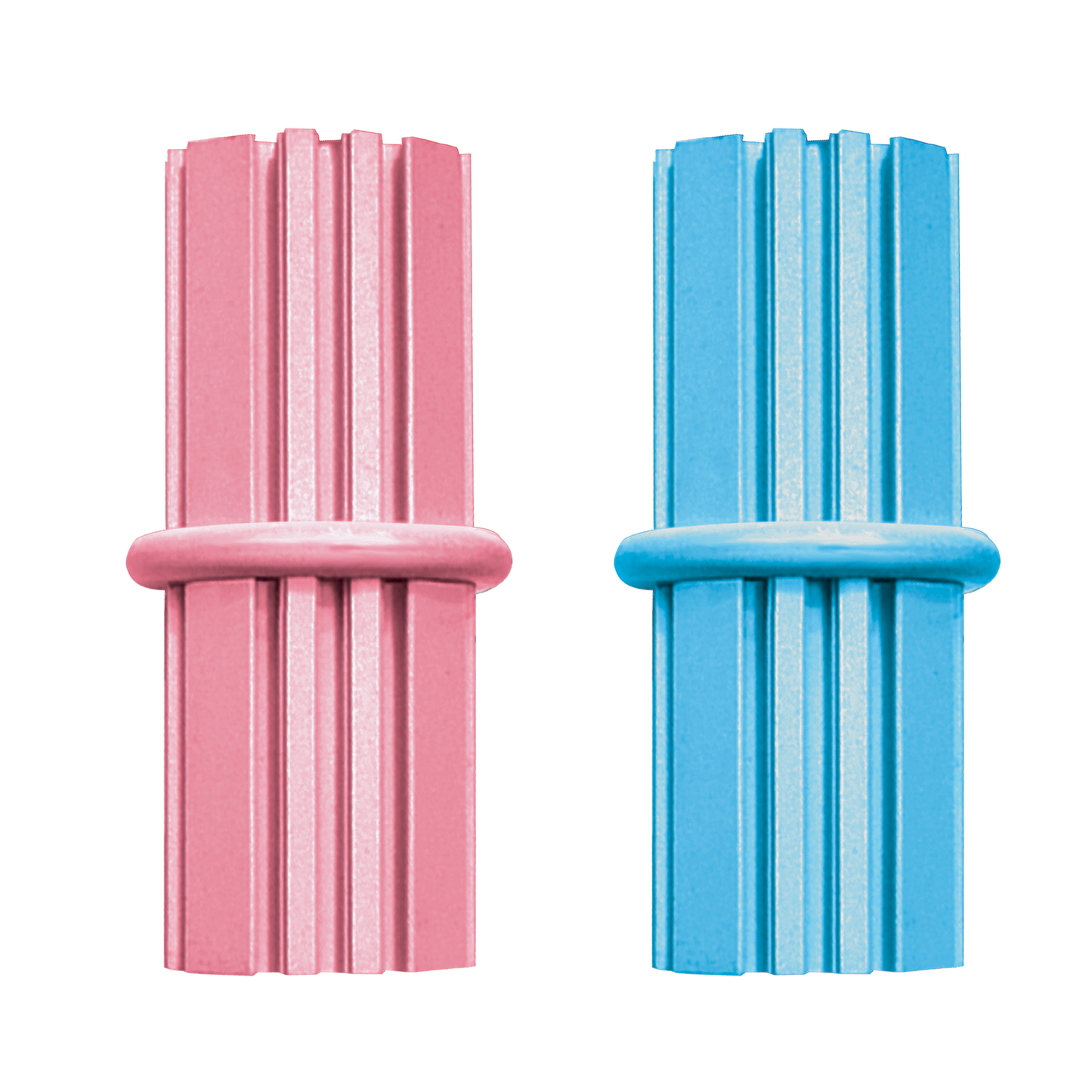 Pink and blue KONG puppy toys  on a white background