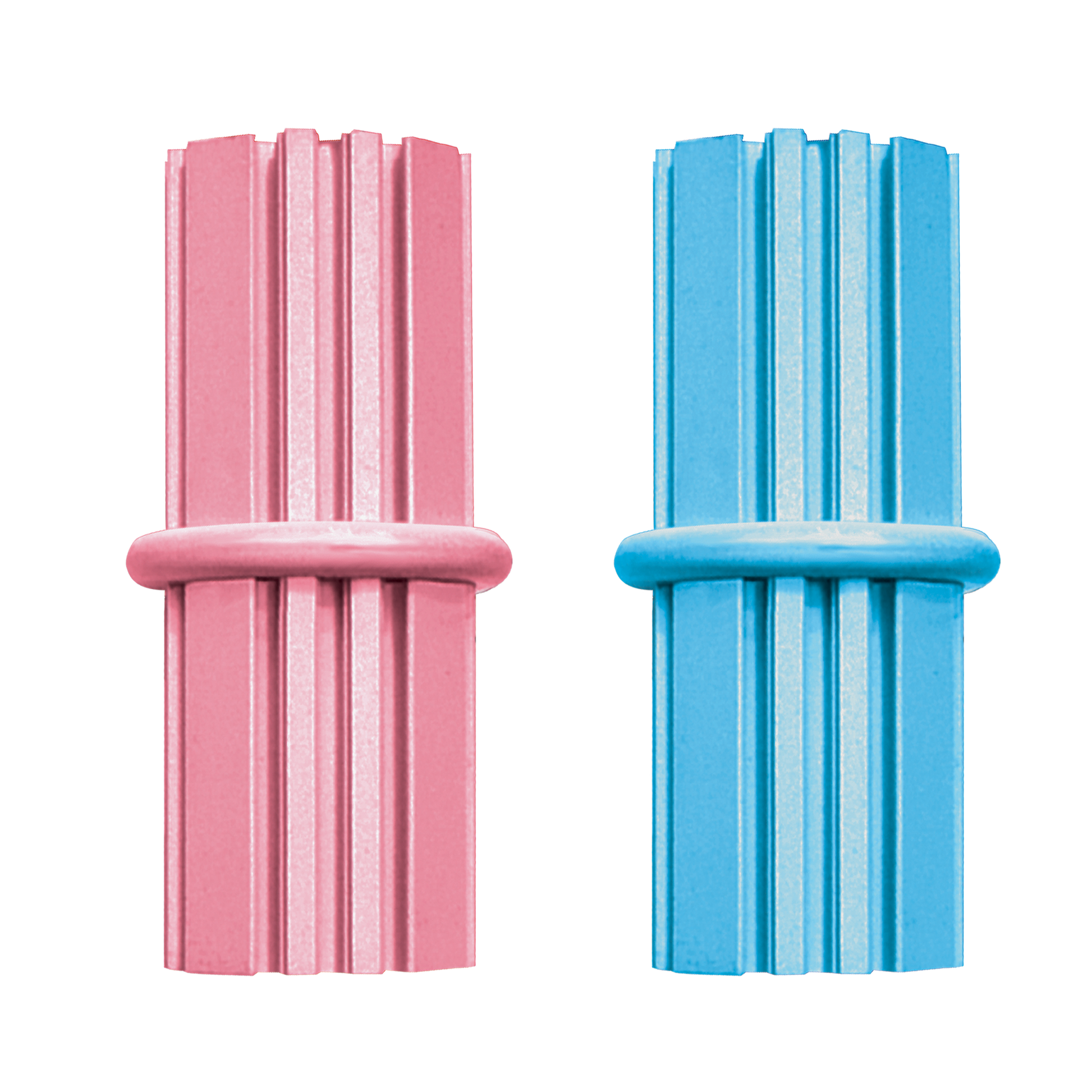 Pink and blue KONG puppy toys  on a white background